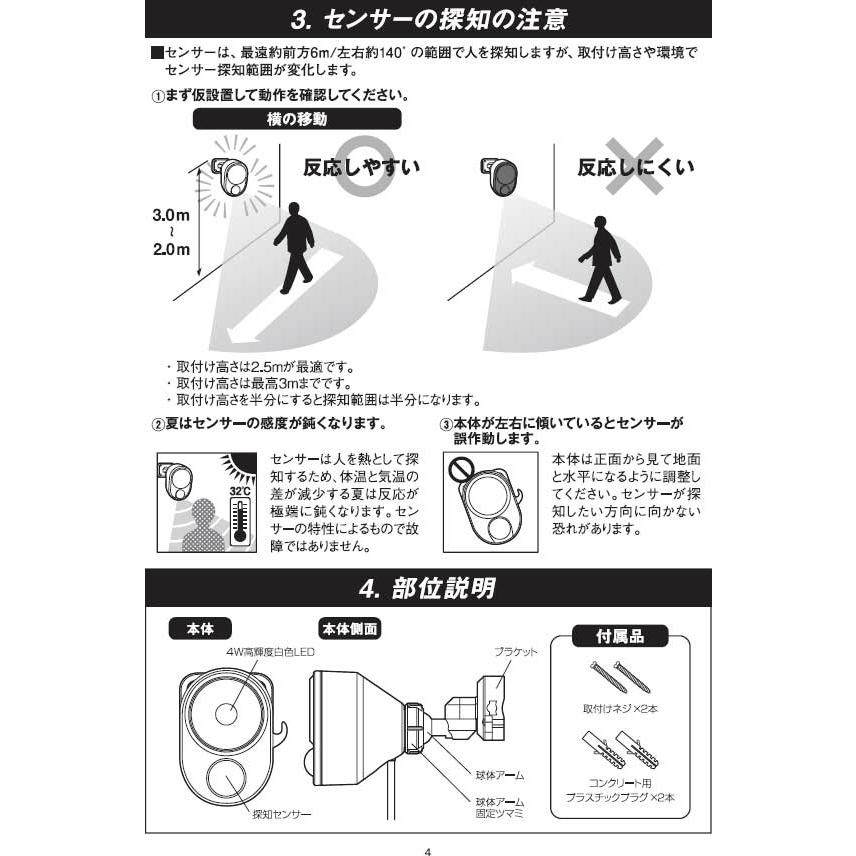 RITEX 人感センサーライト 4W×1灯 LEDセンサーライト LED-AC103 防犯