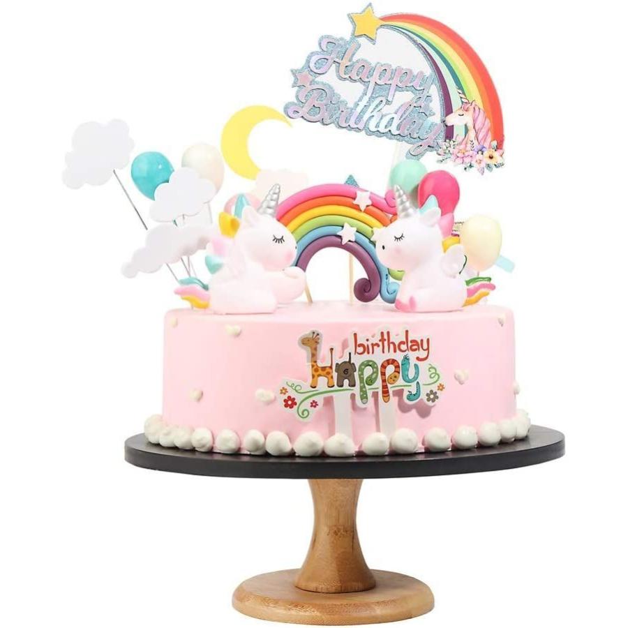 Kingsie ケーキトッパー ユニコーン 豪華 ケーキ デコレーション レインボー 可愛い ケーキ挿入カード パーティー 虹 誕生日 風船 直営ストア