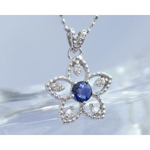 サファイア ネックレス 18金 K18ホワイトゴールド ダイヤ0.06ct