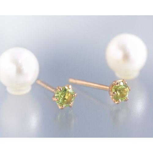 バックキャッチ ペリドット ピアス 18金 パール リバーシブル スタッド 