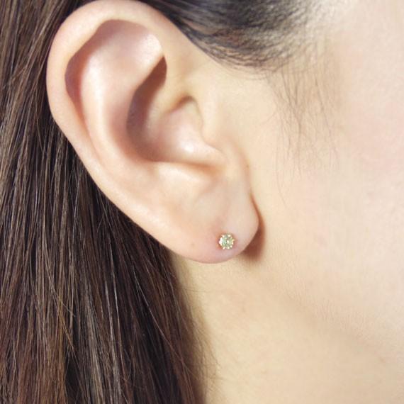 バックキャッチ ペリドット ピアス 18金 パール リバーシブル スタッド 
