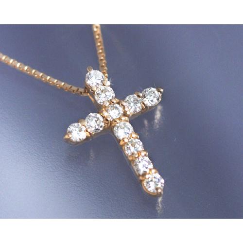 ネックレス ダイヤモンド0.2ct クロス K18ピンクゴールド 4月誕生石