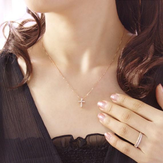 ネックレス ダイヤモンド0.2ct クロス K18ピンクゴールド 4月誕生石 