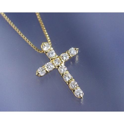 ネックレス ダイヤモンド0.3ct クロス K18イエローゴールド 4月誕生石  