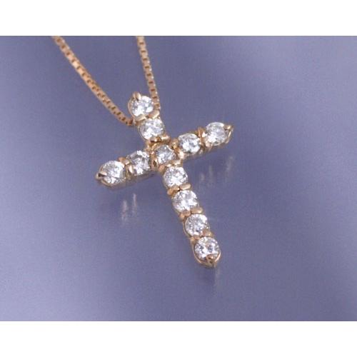 ネックレス ダイヤモンド0.3ct クロス K18ピンクゴールド 4月誕生石