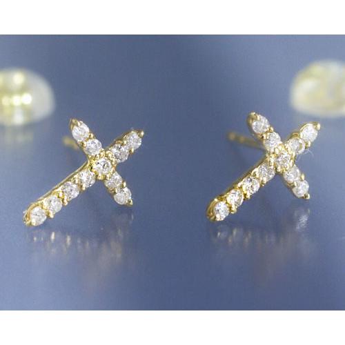 ダイヤモンド0.2ct クロス スタッド ピアス K18イエローゴールド 4月誕生石｜b-ciao