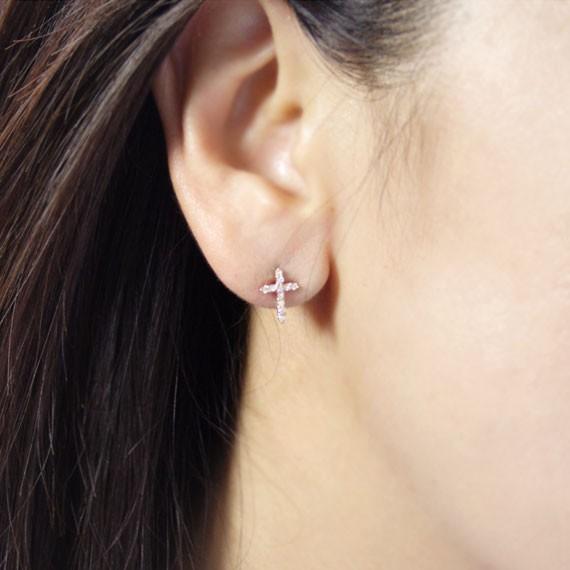 ダイヤモンド0.2ct クロス スタッド ピアス K18ピンクゴールド 4月 