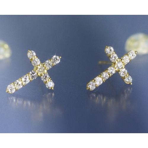 ダイヤモンド0.3ct クロス スタッド ピアス K18イエローゴールド 4月誕生石｜b-ciao