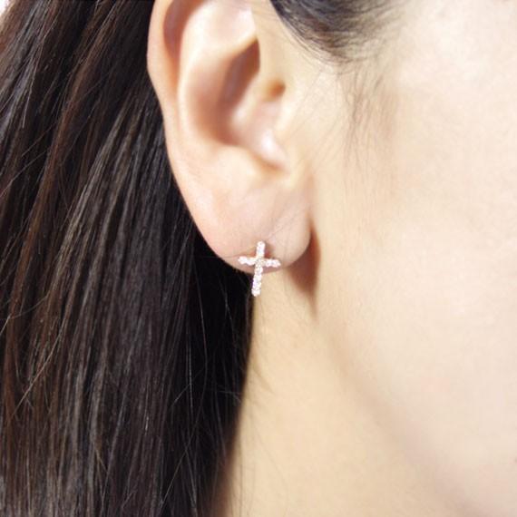 ダイヤモンド0.3ct クロス スタッド ピアス K18イエローゴールド 4月 