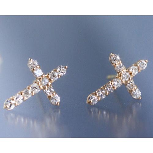 ダイヤモンド0.3ct クロス スタッド ピアス K18ピンクゴールド 4