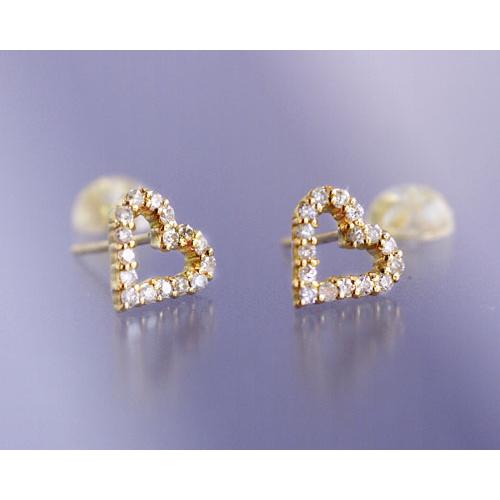 ダイヤモンド0.2ct オープンハート スタッド ピアスK10 K18イエロー 
