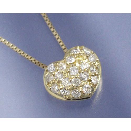 ネックレス ダイヤモンド0.2ct パヴェ ハート K18イエローゴールド 4月 