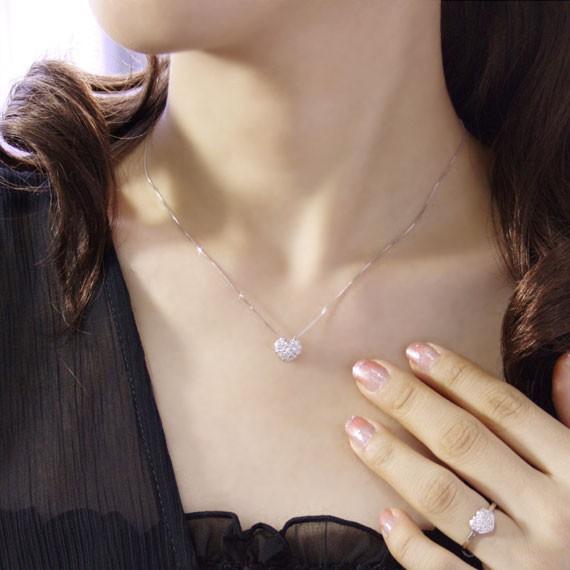 ネックレス ダイヤモンド0.3ct パヴェ ハート K18ホワイトゴールド 4月
