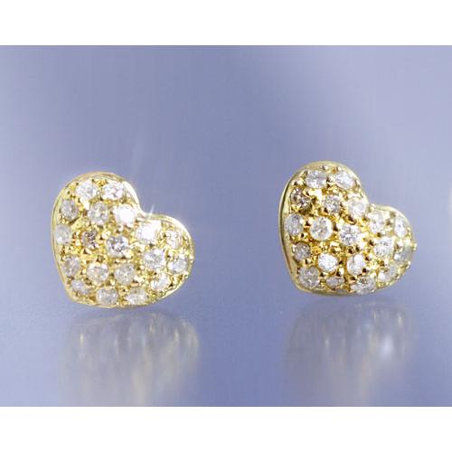 ダイヤモンド0.3ct パヴェ ハート スタッド ピアス K18イエロー