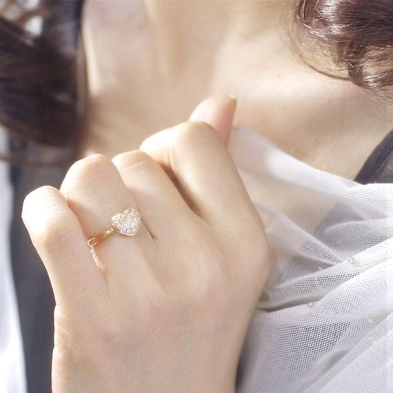 ダイヤモンド 0.3ct パヴェ ハート リング 指輪 K18イエローゴールド 4 