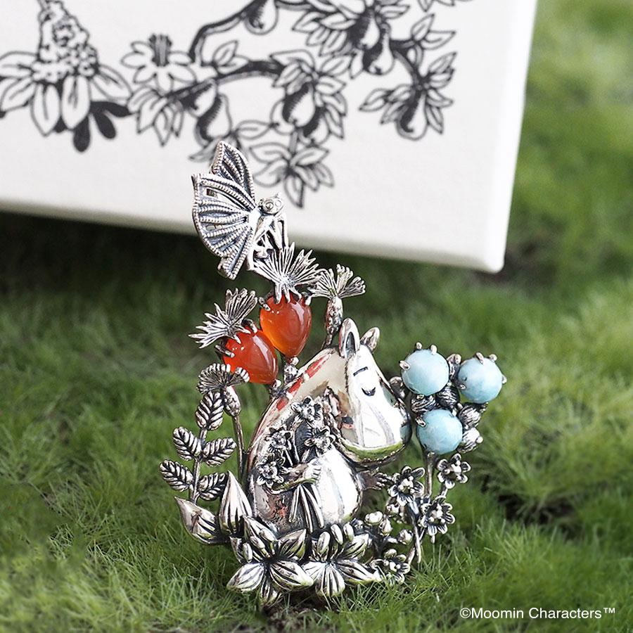 MOOMIN 碌山 花摘み ムーミン ブローチ ペンダント チェーン付き 