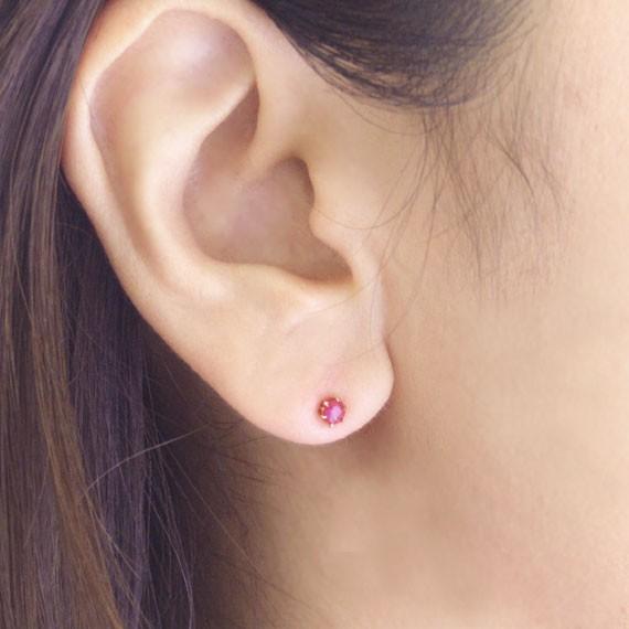 ルビー スタッド ピアス 3mm K10 K18ピンクゴールド 10k 18k 18金 