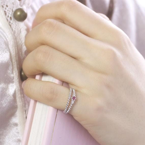 ピンキーリング ルビー ダイヤモンド K10ホワイトゴールド K10WG 0号 1