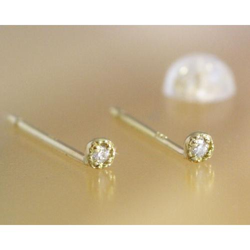 ダイヤモンド0.02ct スタッド ピアス K18イエローゴールド 4月誕生石  