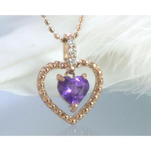ネックレス アメジスト ダイヤモンド0.03ct カラット ハート K10ピンク 
