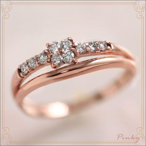ピンキーリング ダイヤモンド0.14ct K10ピンクゴールドピンキーリング 4月誕生石