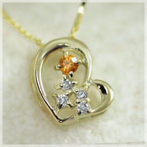 オレンジサファイア ネックレス ダイヤモンド 0.02ct ハート 