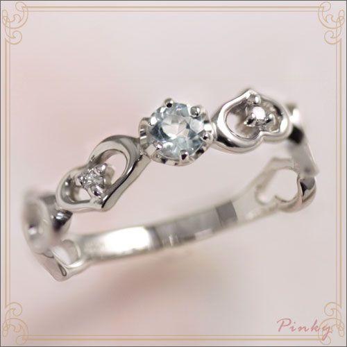 ピンキーリング アクアマリン ダイヤモンド 0.01ct 10k K10 