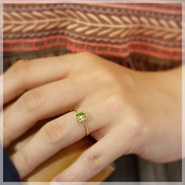 ペリドット リング 18金 6ミリ K10 K18イエローゴールド 8月誕生石