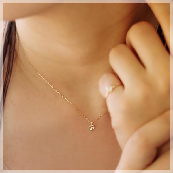 ネックレス ダイヤモンド 0.01ct ローズ 薔薇 ペンダント K10