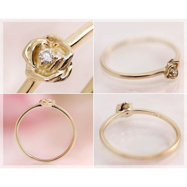 ピンキーリング ダイヤモンド 0.01ct ローズ 薔薇 リング 指輪 K10イエローゴールドRose Garden ローズガーデン 4月誕生石_2