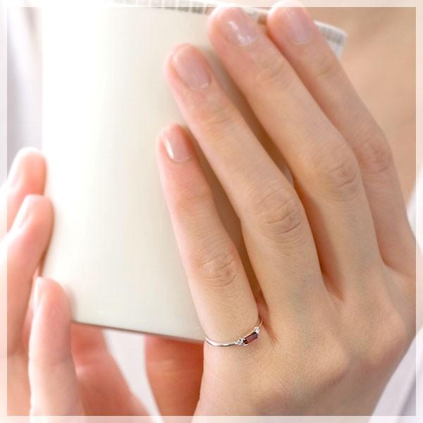 ピンキーリング ガーネット バゲットカット ダイヤモンド0.02ct K10