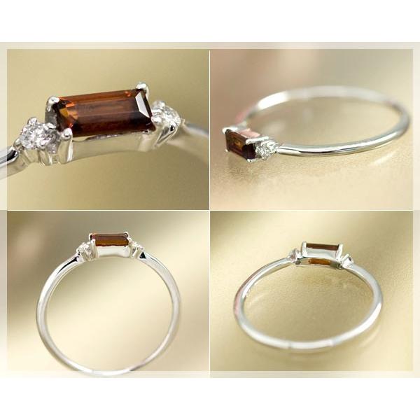 ピンキーリング ガーネット バゲットカット ダイヤモンド0.02ct K10
