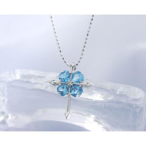 ネックレス ハートシェイプ ブルートパーズ ダイヤ0.05ct クロス 