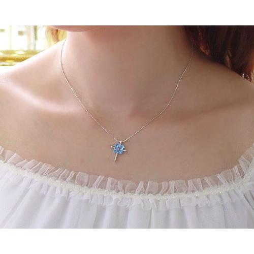 ネックレス ハートシェイプ ブルートパーズ ダイヤ0.05ct クロス 