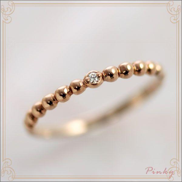 ピンキーリング 18k ピンクゴールド ダイヤモンド0.01ct シンプル 10金 18金 K10PG K18PG 指輪 リングサイズ 0号 1号 2号 3号 4号 5号 6号から9号 4月誕生石