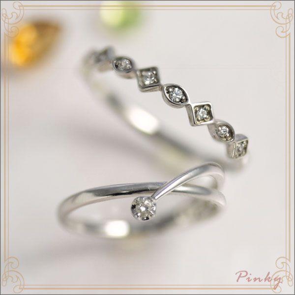 ピンキーリング ダイヤモンド0.02ct 0.09ct K10 K18ホワイトゴールド K10WG K18WG ×「ラフィニ」セット販売 4月誕生石