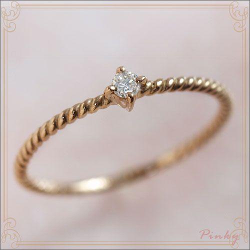 ピンキーリング ダイヤモンド 0.03ct 誕生石シンプル 一粒石 K10ピンク 