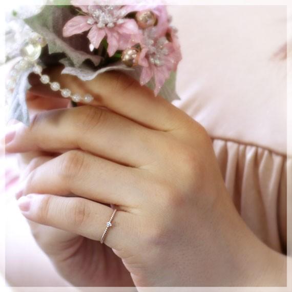 ピンキーリング ダイヤモンド 0.03ct 誕生石シンプル 一粒石 K10ピンク 