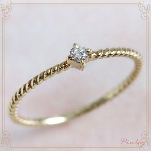 ピンキーリング ダイヤモンド 0.03ct 誕生石シンプル 一粒石 K10