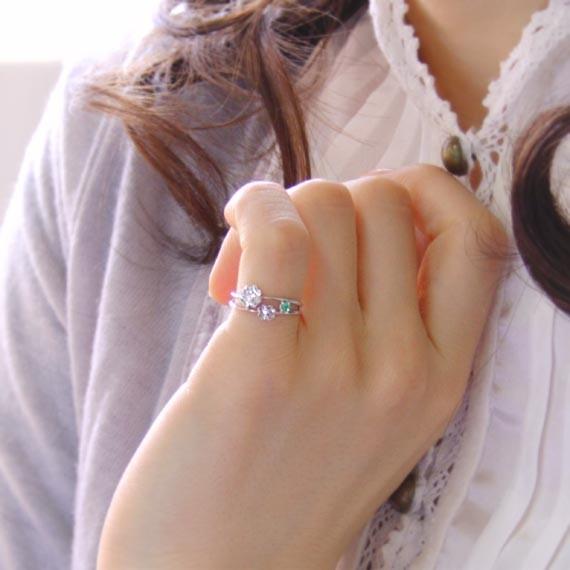 ピンキーリング エメラルド ダイヤモンド K10ホワイトゴールド K10WG  