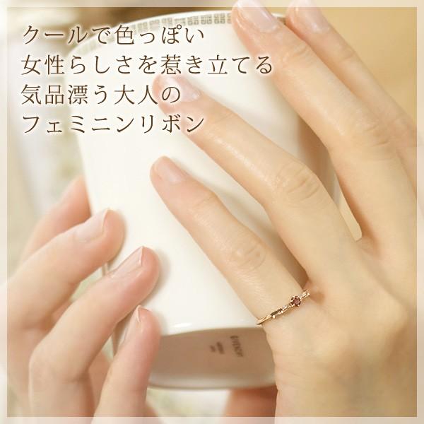 ピンキーリング ピンクゴールド 18k ガーネット リボン 10k K10 K18 K10PG K18PG 指輪 バースディピンキー_1