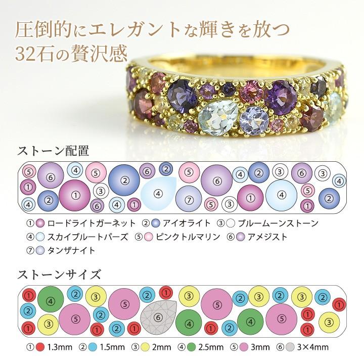 パヴェ リング 指輪 天然石32石 7種 ロードライトガーネット