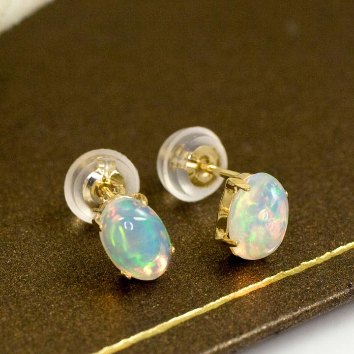 エチオピア産 オパール ピアス レディース K10イエローゴールド K10YG