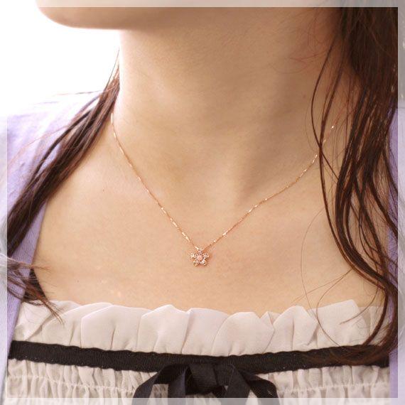 ピンクオパール ネックレス 10月誕生石 桜シリーズ ダイヤモンド0.07ct 