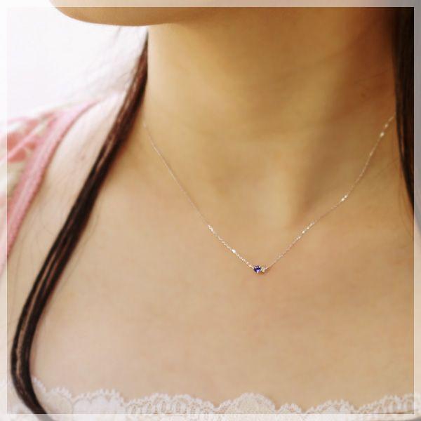 サファイア ネックレス ハートシェイプ 3mm ペンダント ダイヤモンド 