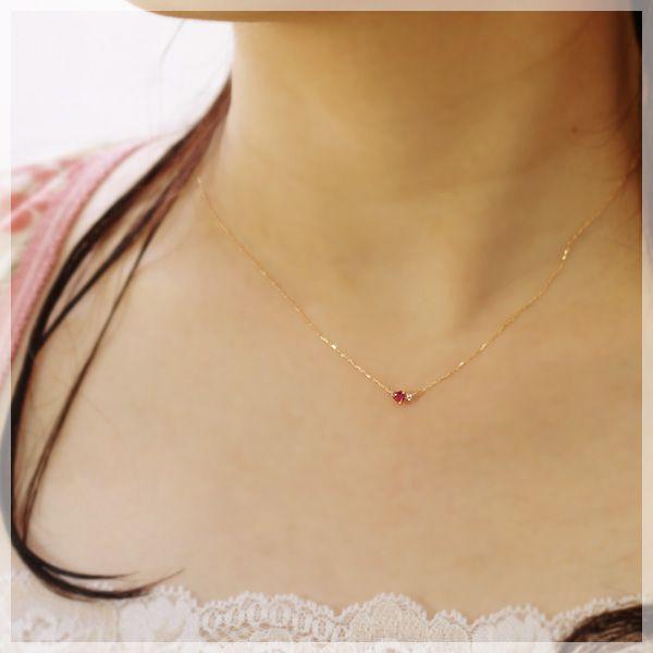 ルビー ネックレス ハートシェイプ 3mm ペンダント ダイヤモンド0.01ct K10ピンクゴールド 7月誕生石｜b-ciao｜02