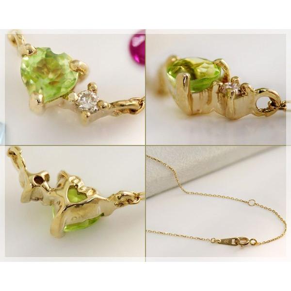 ペリドット ネックレス 3mm ダイヤモンド0.01ct ハートシェイプ K10YG 