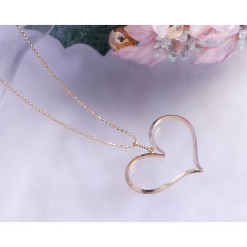 オープンハート ロングネックレス K10ピンクゴールド K10PG ロング