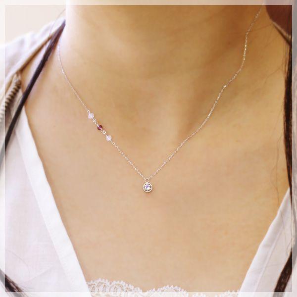 ネックレス ブルームーンストーン 3mm サイドポイント ピンク
