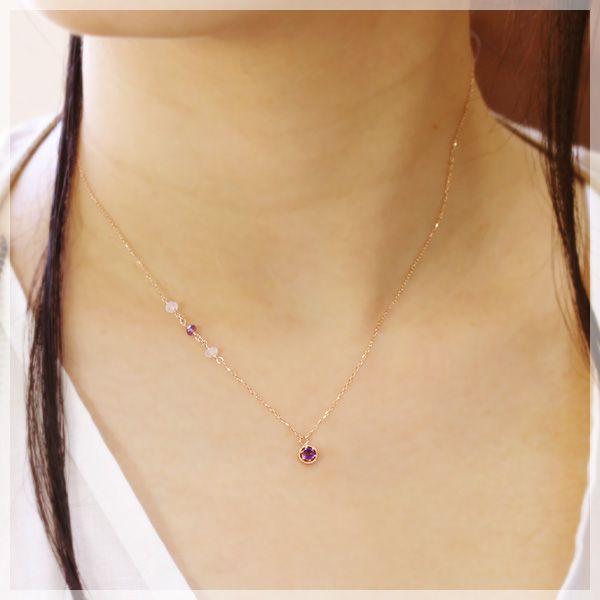 ネックレス アメジスト(3mm) サイドポイント(アメジスト ローズ 